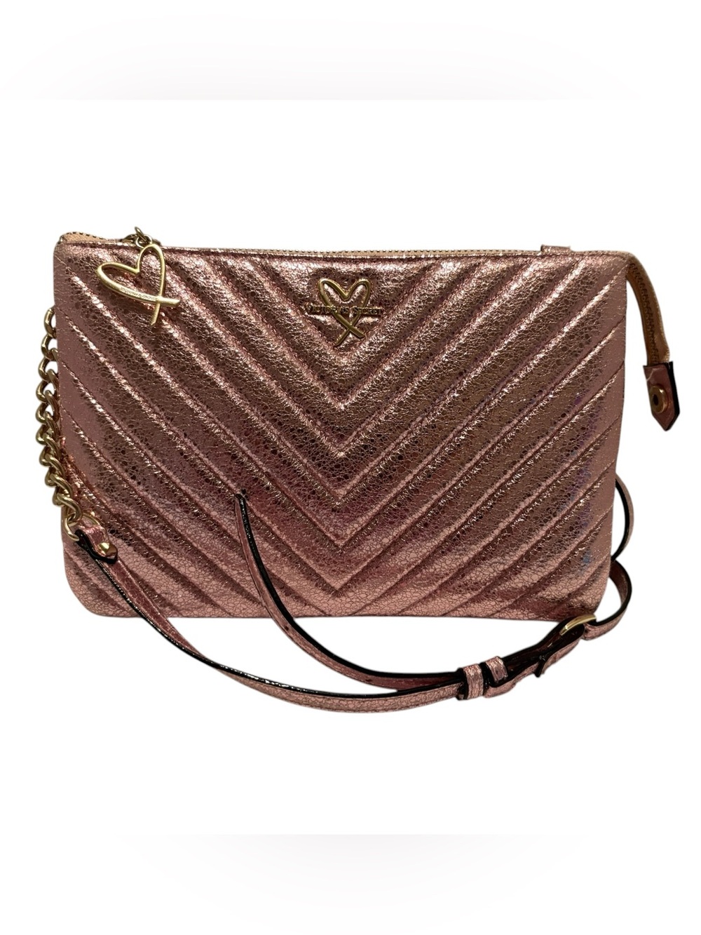 Victoria's Secret V-Quilt Metallic Crackle Glam Crossbody Bag